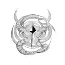 Gemini, snake, witchy,  colorful tattoo design idea