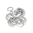 Gemini snake witchy  colorful tattoo design idea