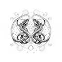 Gemini snake witchy  colorful tattoo design idea