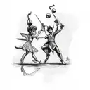 A sketch-style tattoo of Peter Pan and Tinkerbell jamming with a band tattoo design idea