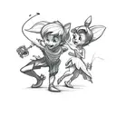 A sketch-style tattoo of Peter Pan and Tinkerbell jamming with a band tattoo design idea