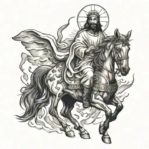 Jesus with apocalypse horse tattoo design idea