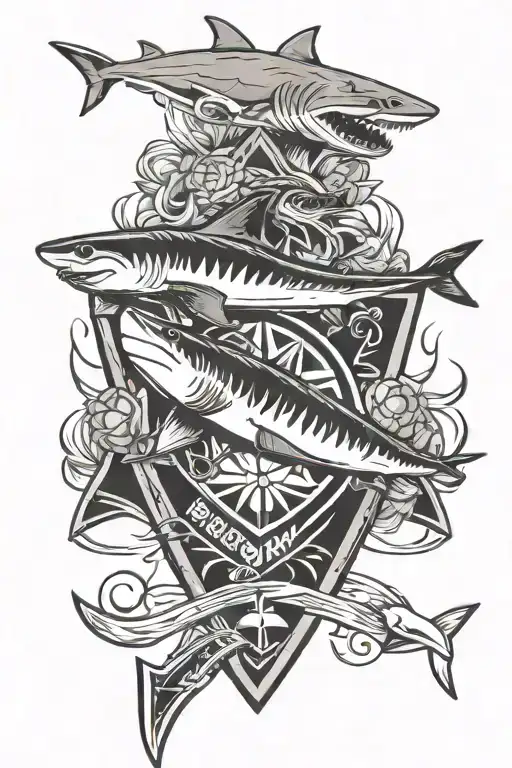 triangles, shark, england soccer crest featuring elements, 3 bands  tattoo design idea