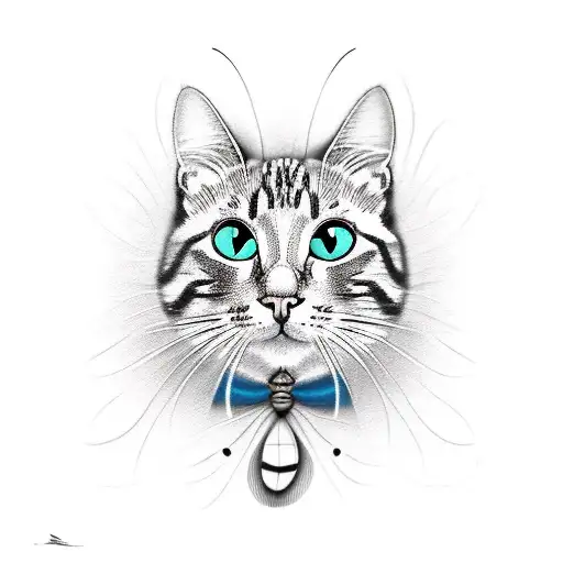 cat whith a butterfly on the nose tattoo design idea