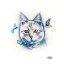 cat whith a butterfly on the nose tattoo design idea