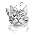 cat whith a butterfly on the nose tattoo design idea