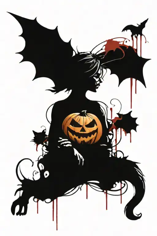 Halloween themed tattoo; pumpkin; black cat tattoo design idea