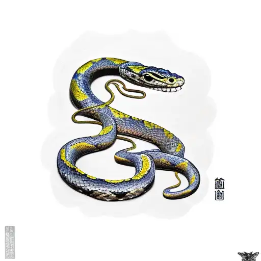Snake wrapped around the shoulder with elements of trees and architecture   tattoo design idea