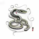 Snake wrapped around the shoulder with elements of trees and architecture   tattoo design idea