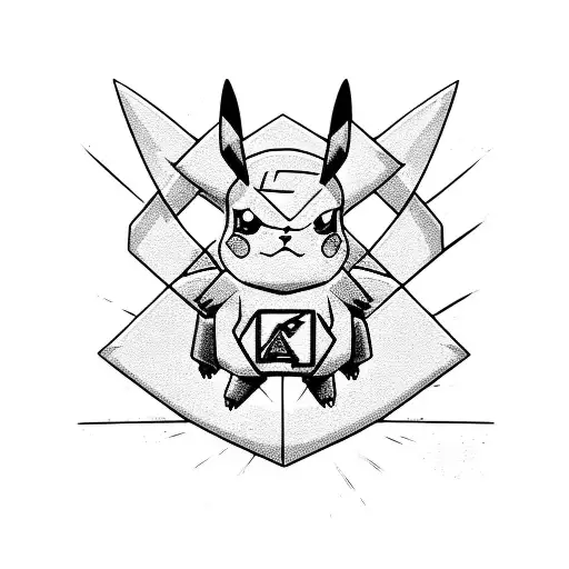 A fierce Pikachu in a jiu jitsu gi, executing a perfect armbar submission on a rival Pokemon tattoo design idea