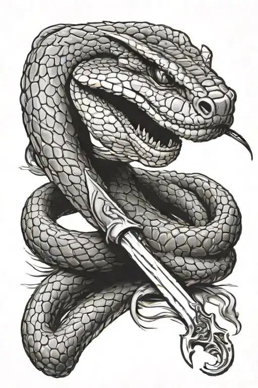 viper and knife tattoo design idea
