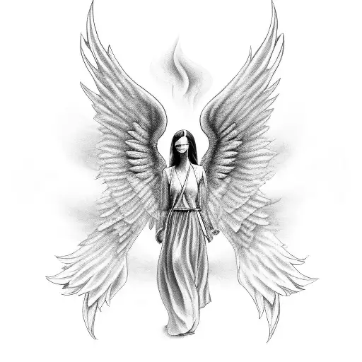 angel wing on fire tattoo design idea