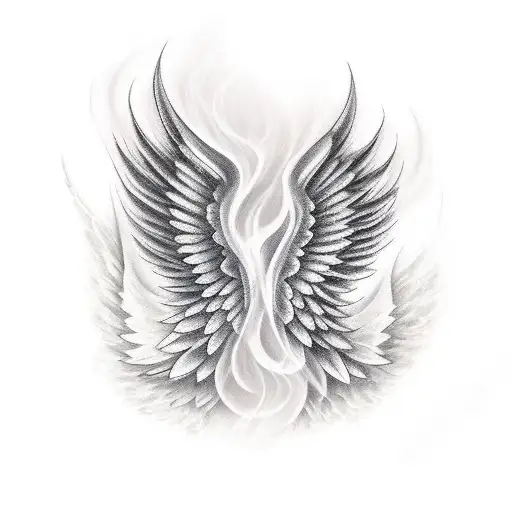 angel wing on fire tattoo design idea