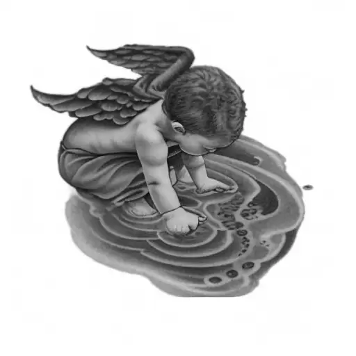 a little angel playing in the water and seeing a devil in the water tattoo design idea