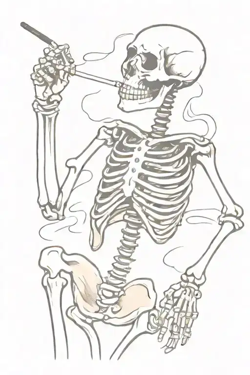 Skeleton smoking a cigarette tattoo design idea