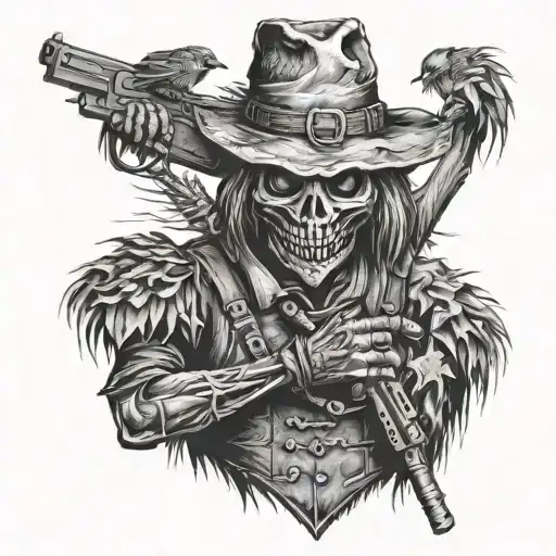 Scarecrow holding uzi  tattoo design idea
