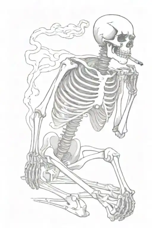 Skeleton smoking a cigarette tattoo design idea