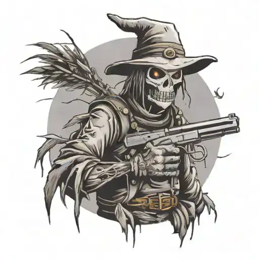 Scarecrow holding uzi  tattoo design idea