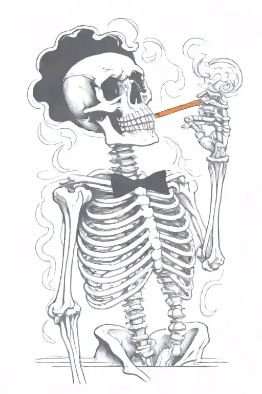 Skeleton smoking a cigarette tattoo design idea