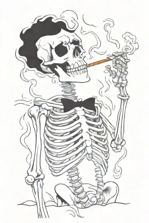 Skeleton smoking a cigarette tattoo design idea