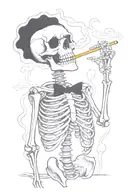 Skeleton smoking a cigarette tattoo design idea