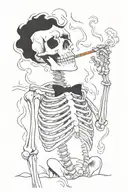Skeleton smoking a cigarette tattoo design idea