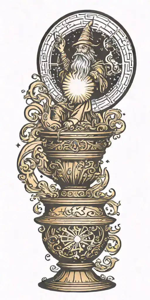 Wazards and wizard casting spell magic orb tattoo design idea