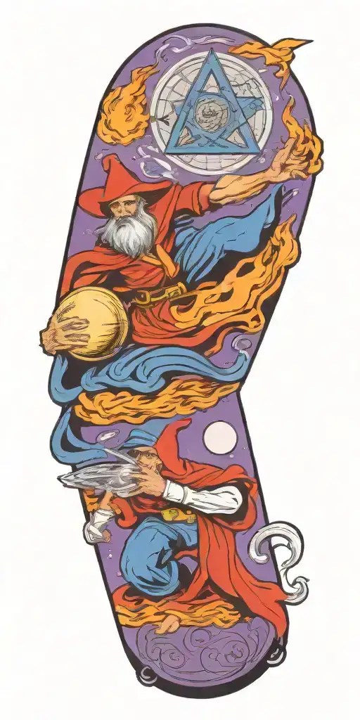 Wazards and wizard casting spell magic orb tattoo design idea