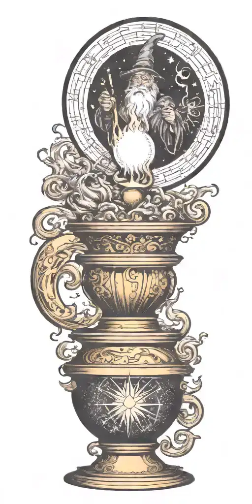 Wazards and wizard casting spell magic orb tattoo design idea