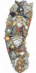 wizard patchwork sleeve tattoo design idea