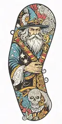 wizard patchwork sleeve tattoo design idea