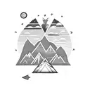 directional arrow including mountain, beach, sunset, music note, night life and wolf tattoo design idea
