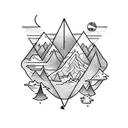 directional arrow including mountain, beach, sunset, music note, night life and wolf tattoo design idea