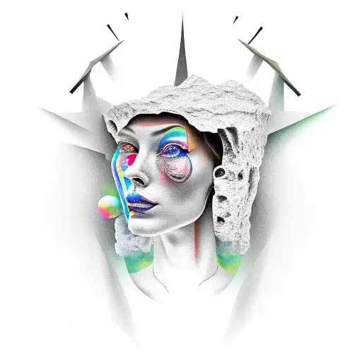 A surrealistic head tattoo design idea