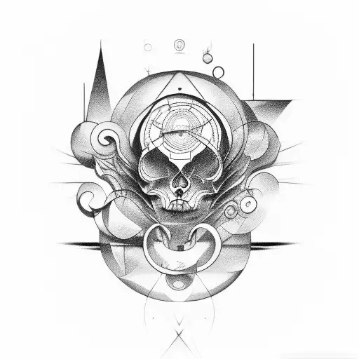 A surrealistic head tattoo design idea
