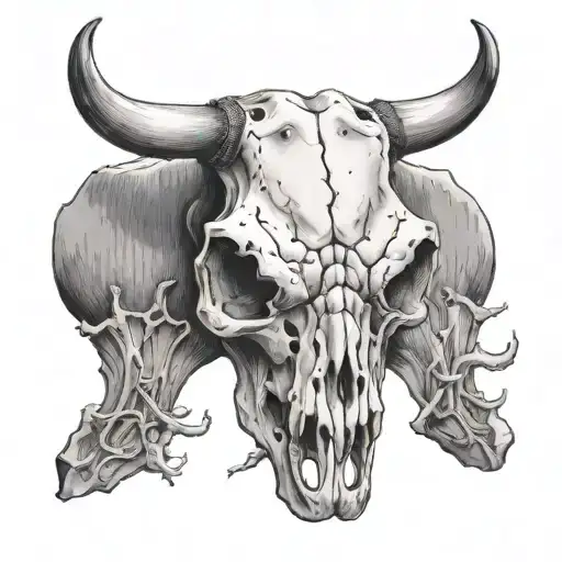 old cow skull abandoned  tattoo design idea