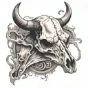 old cow skull abandoned  tattoo design idea