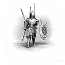 A knight, based on Heath Ledgers 'A Knights Tale', standing in front of his shield tattoo design idea