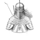 A knight, based on Heath Ledgers 'A Knights Tale', standing in front of his shield tattoo design idea