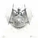 A knight, based on Heath Ledgers 'A Knights Tale', standing in front of his shield tattoo design idea