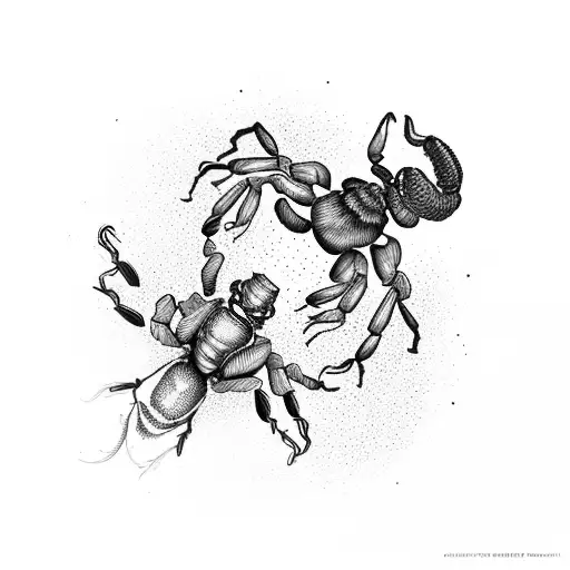 scorpion en tracé ornemental avec des fleurs style orchidée  tattoo design idea