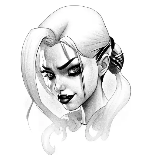 Harley Quinn long hair tattoo design idea
