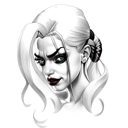 Harley Quinn long hair tattoo design idea