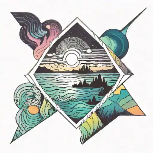 northern lights over ocean with sunset reflecting tattoo design idea