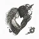 An abstract representation of dark romance, with silhouettes of a couple engaged in intimate moments tattoo design idea