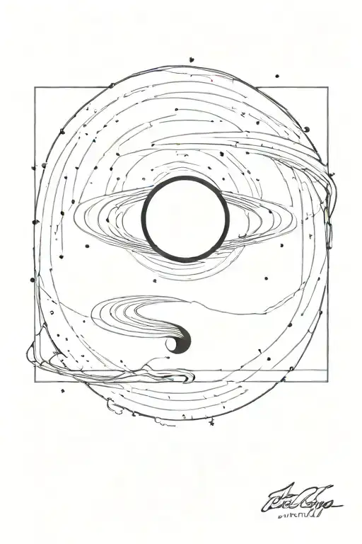 A black hole in the center of the image, behind which a view of the galaxy and the universe can be seen. In the form of  tattoo design idea