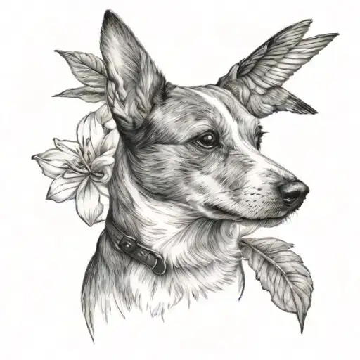 hummingbird and jack russel terrier tattoo design idea