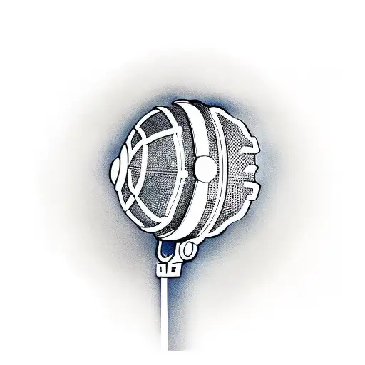 A microphone intertwined with musical notes forming a basketball hoop tattoo design idea