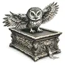 Owl Perched On a coffin Reading a book of Edgar Allen Poe Poems tattoo design idea