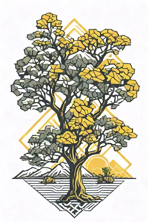 mustard tree made of mountain peaks tattoo design idea